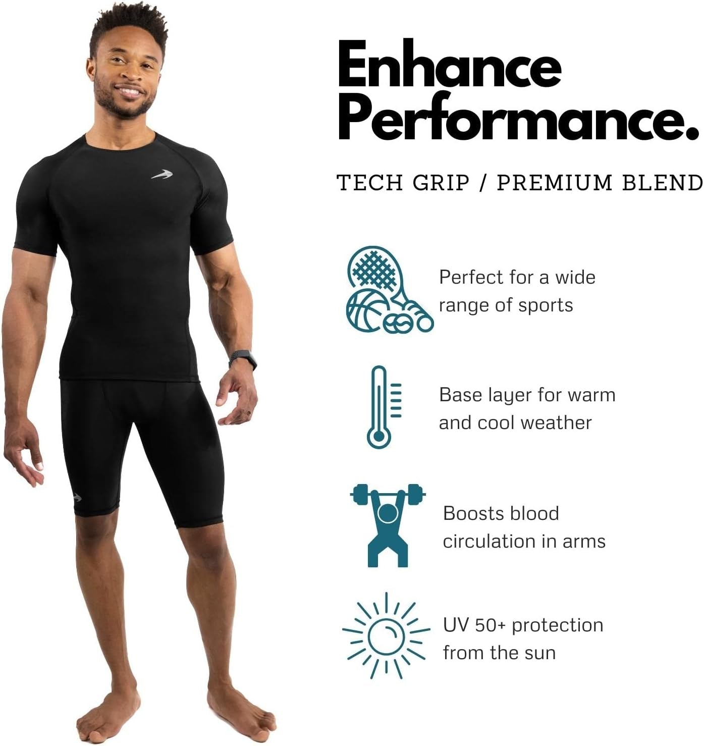 Men'S Compression Shirt - Athletic Base Layer for Workouts Running Dry Fit Athletic Training Black Large