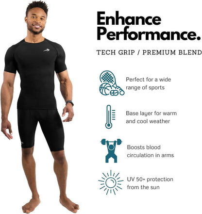 Men'S Compression Shirt - Athletic Base Layer for Workouts Running Dry Fit Athletic Training Black Large