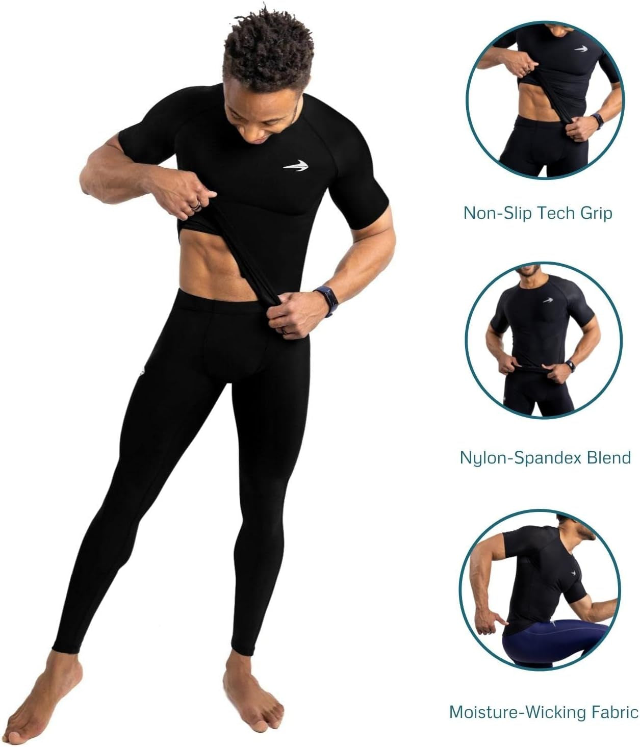 Men'S Compression Shirt - Athletic Base Layer for Workouts Running Dry Fit Athletic Training Black Large